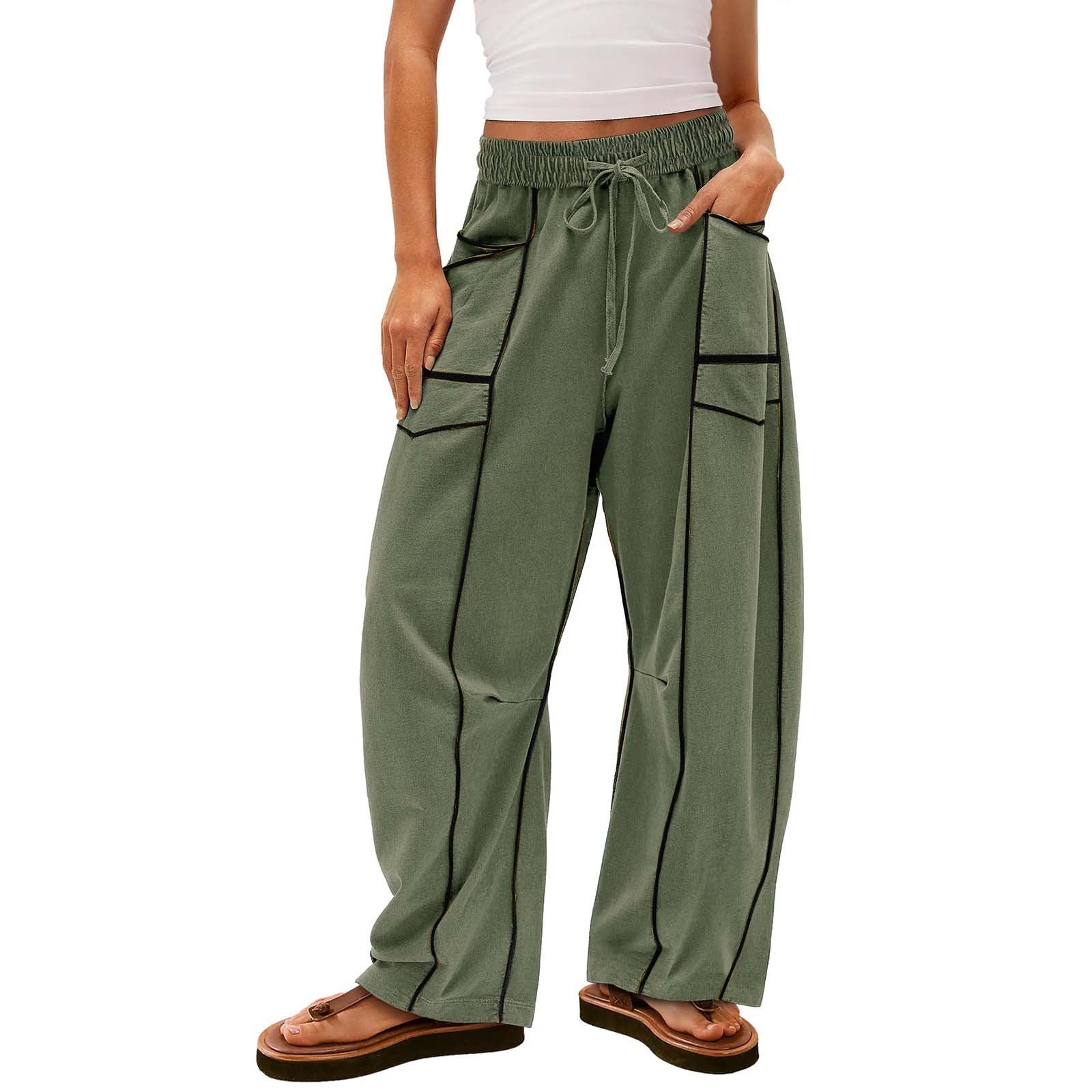 Womens Baggy Barrel Pants Wide Leg Lounge Drawstring Sweatpants with Pockets