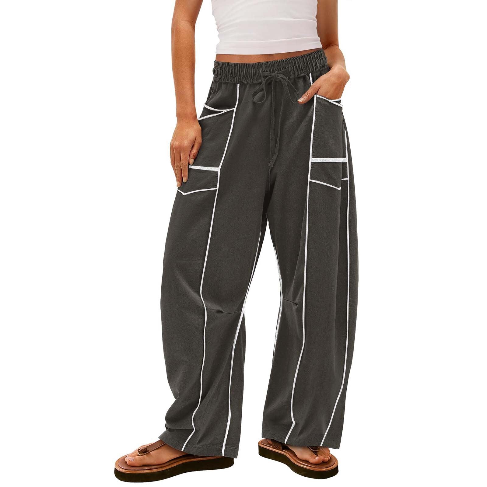Womens Baggy Barrel Pants Wide Leg Lounge Drawstring Sweatpants with Pockets